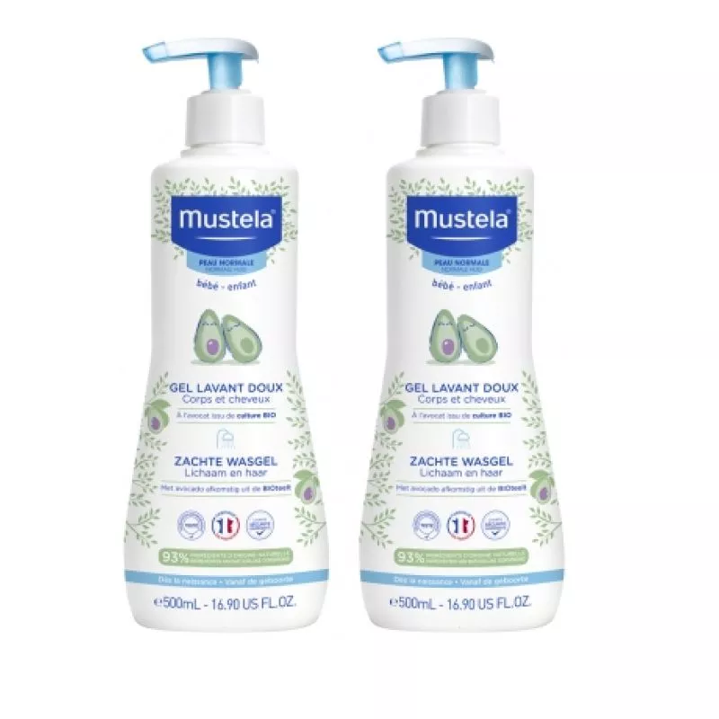 Mustela — Gel Lavant Doux corps et cheveux, lot de 2 × 500 ml